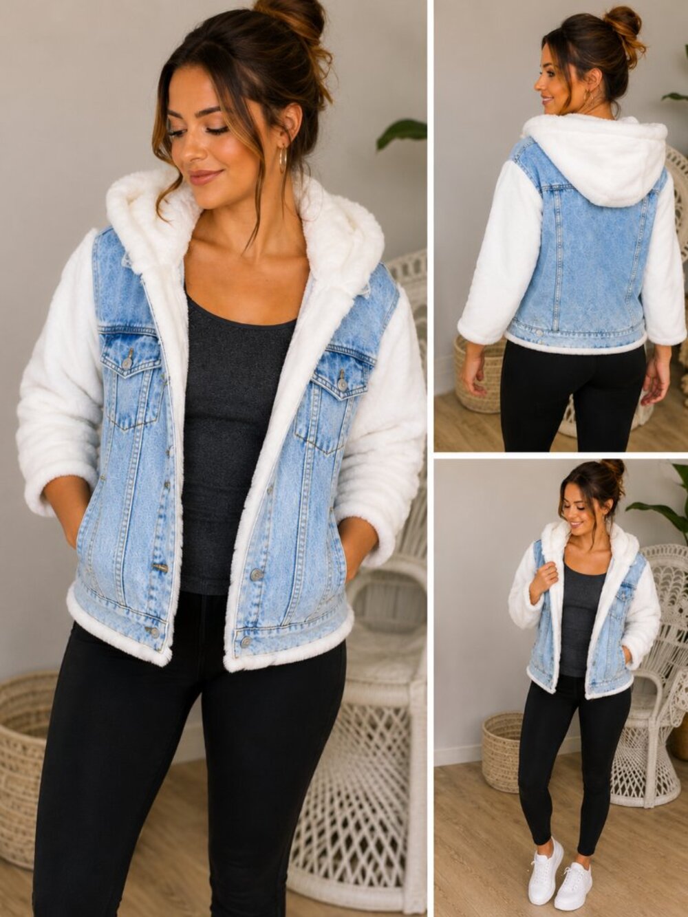 Jean Jacket Faux Fur Hood and Sleeves NEW!